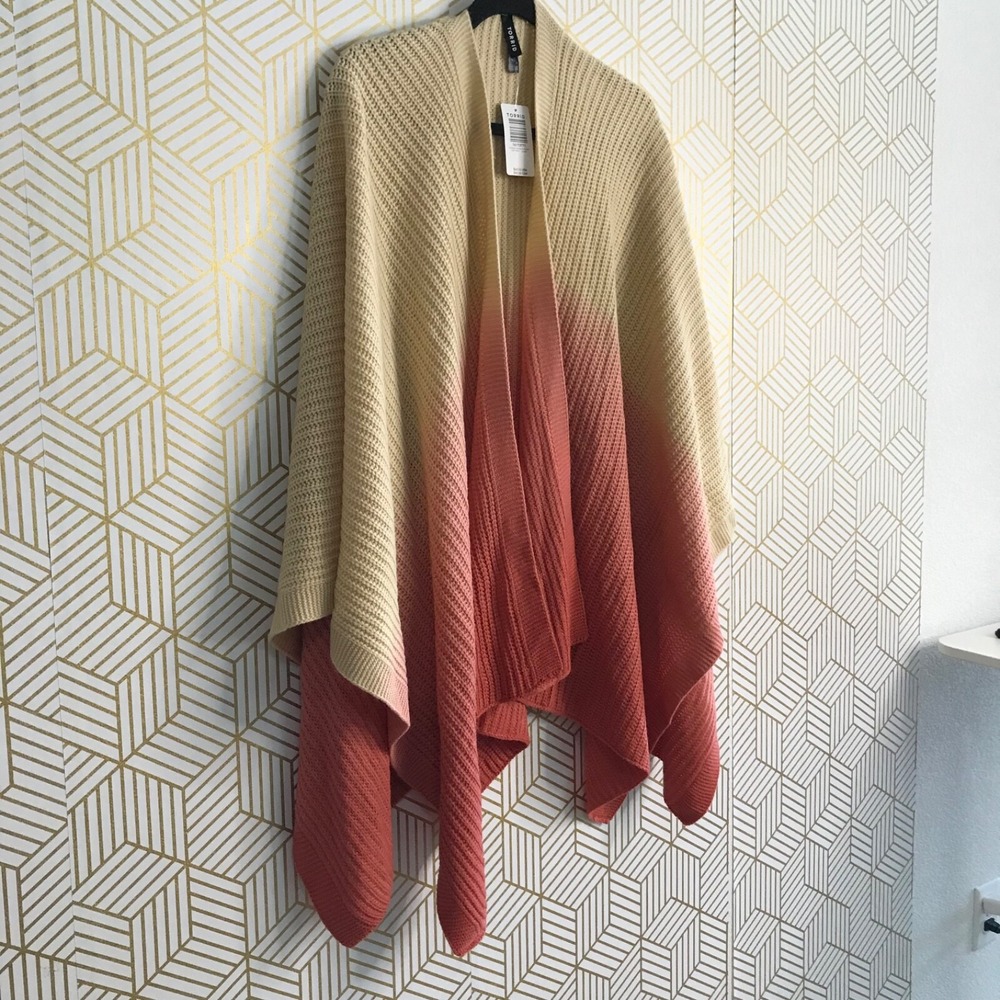 Torrid Dipdye Tricolor Ruana Open Front Poncho Sweater OS Multicolor Knit - Picture 5 of 8